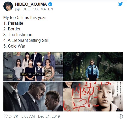 کوجیما از 5 فیلم مورد علاقه خود در سال 2019 رونمایی کرد